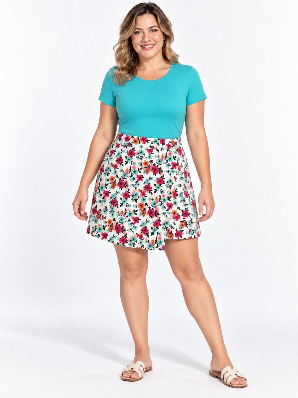 White Stag Size 14 Floral Cotton Wrap Front Skort Multicolor Cottagecore